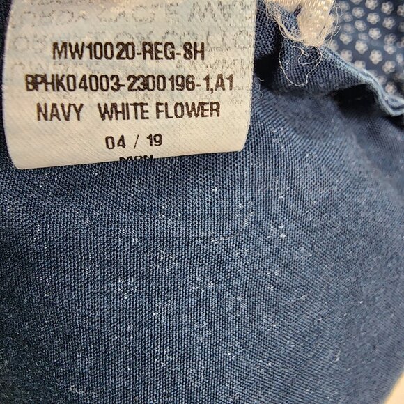 01.Algo Shirt Mens XL Navy White Flower Stretch Long Sleeve Button-Front - Picture 6 of 7